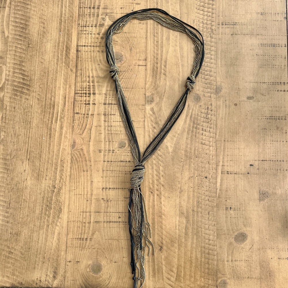 Black & Gold Long Necklace w/ 3 Knots